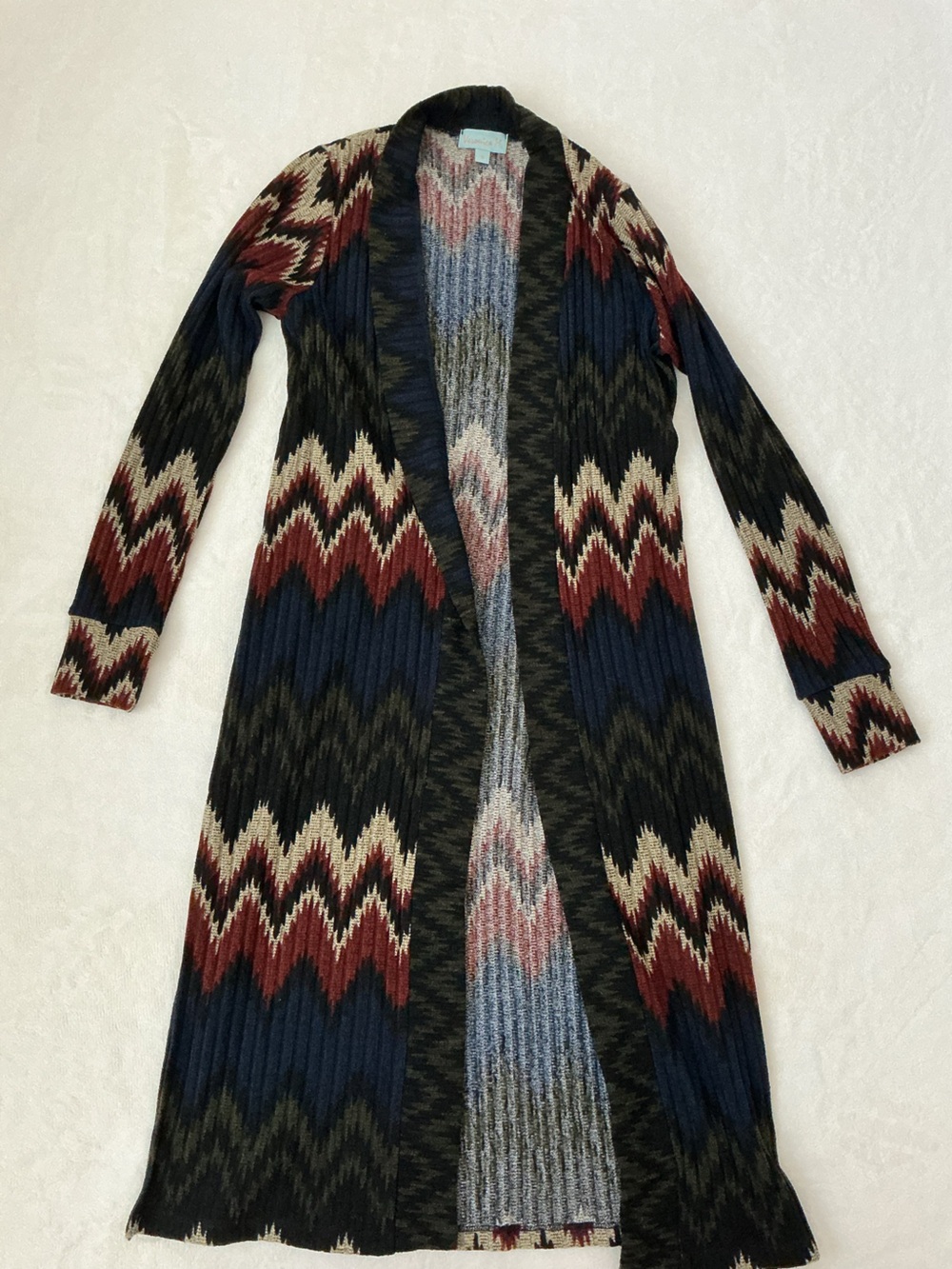 Veronica M Chevron Duster Cardigan Small Boho Open Front Long Knit